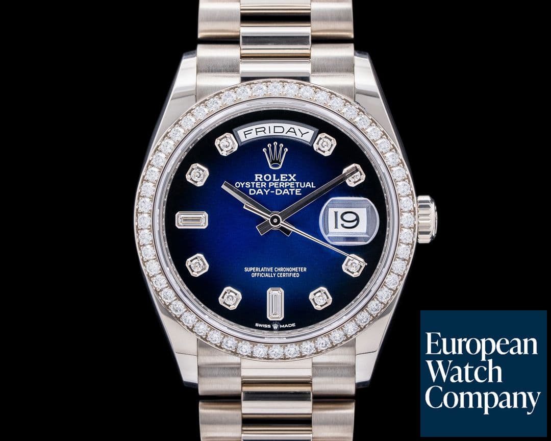 Image of Rolex Day Date President 128349RBR 18K WG / Blue Dial Diamond Bezel