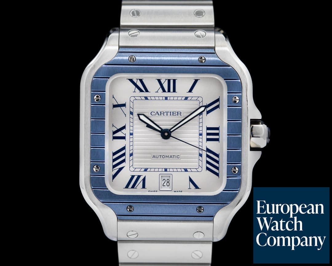 Image of Cartier Santos Large SS/SS White Dial Blue Bezel Automatic 