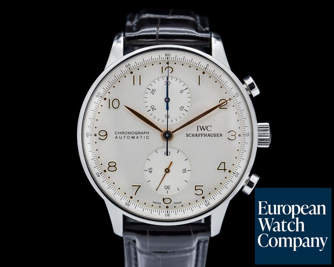 Image of IWC Portuguese Chronograph Silver Dial Gold Numerals SS