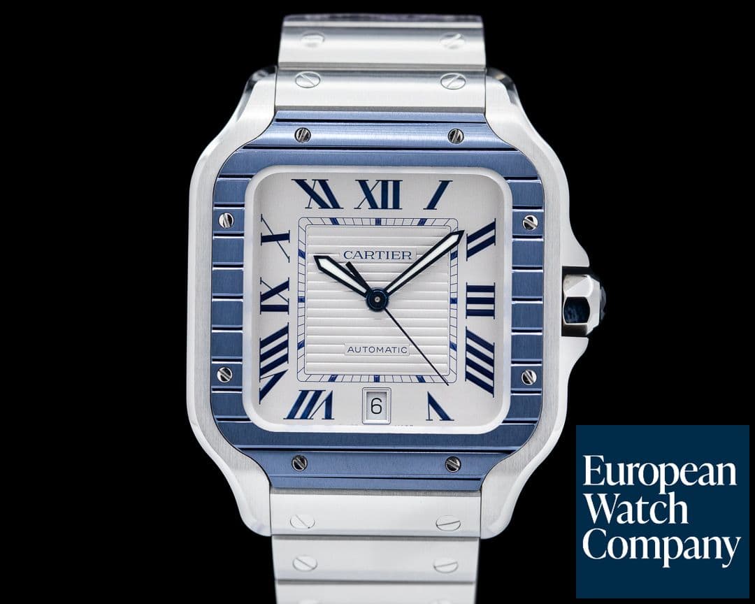 Image of Cartier Santos Large SS / SS White Dial Blue Bezel Automatic 