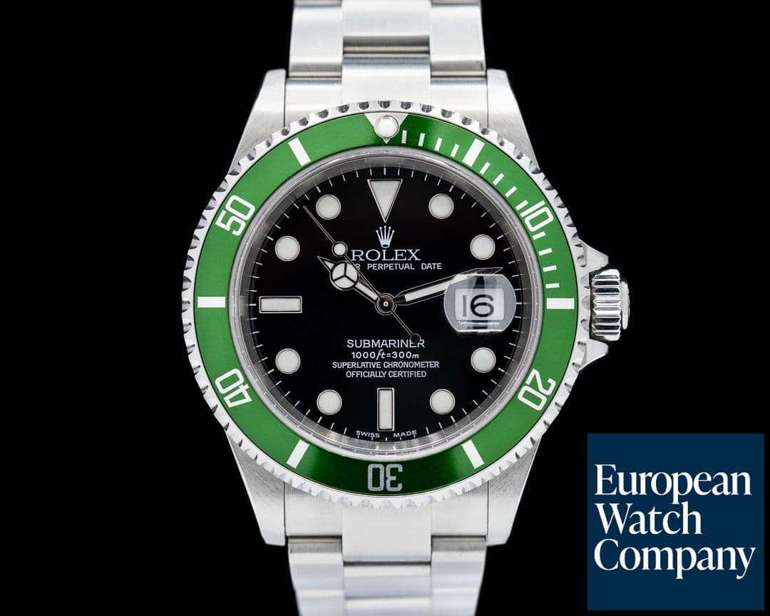 Image of Rolex Submariner 50th Anniversary Kermit "Flat 4" SS Green Bezel FULL SET