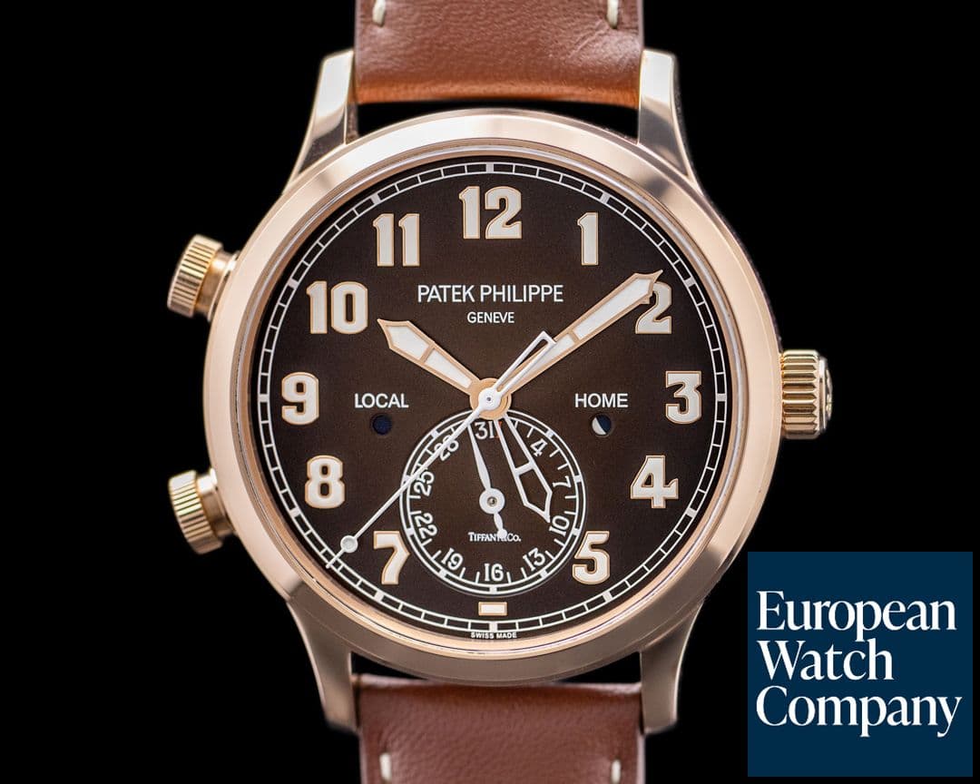 Image of Patek Philippe Calatrava 5524R Pilot Travel Time TIFFANY & CO 18K RG 
