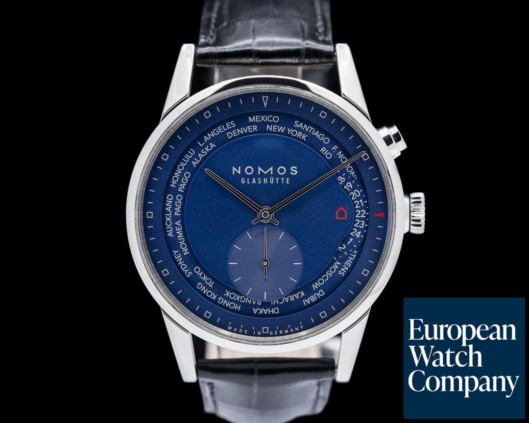 Image of Nomos Zurich Weltzeit Blue Dial World Timer SS / Leather