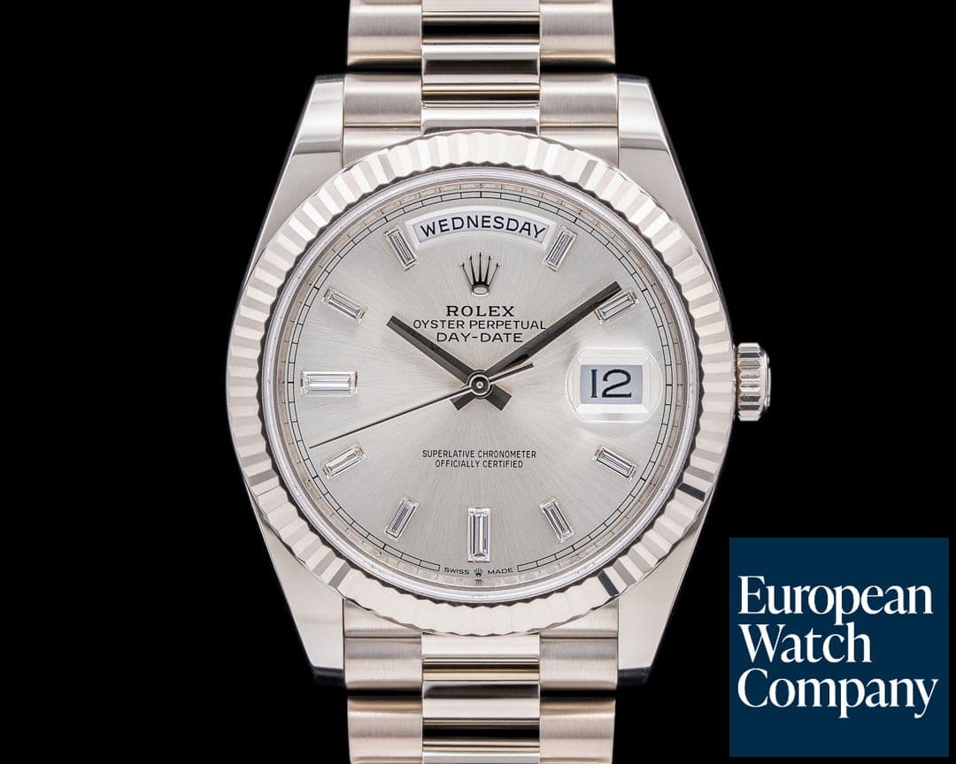 Image of Rolex Day Date 228239 President 18K WG Silver Baguette Dial 40MM UNWORN