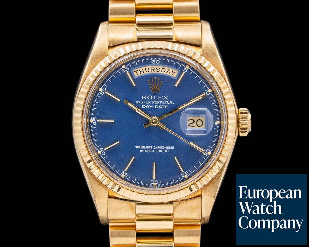 Image of Rolex Day Date 1803 18k YG Blue Dial c. 1967 INCREDIBLE FULL SET