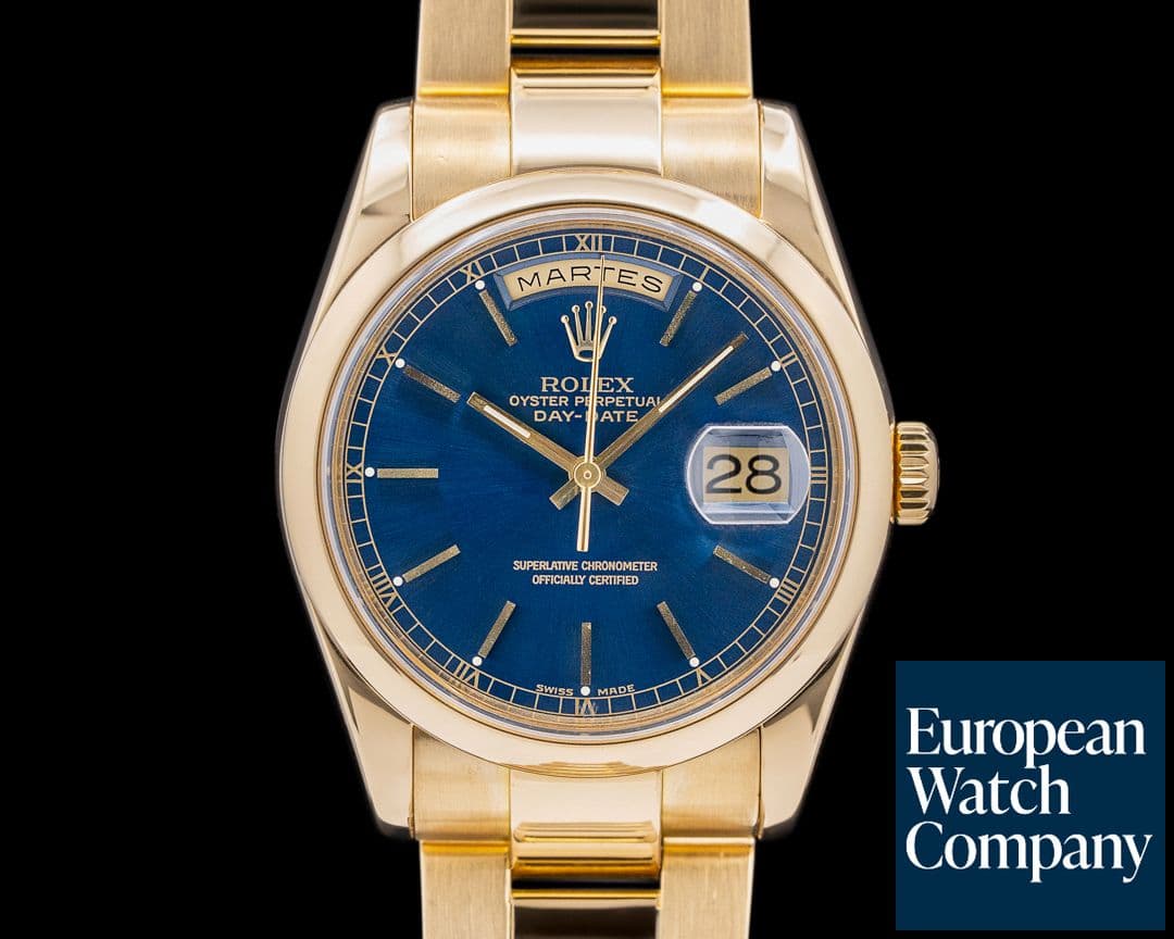 Image of Rolex Day-Date Yellow Gold Oyster Bracelet Rare Blue Dial