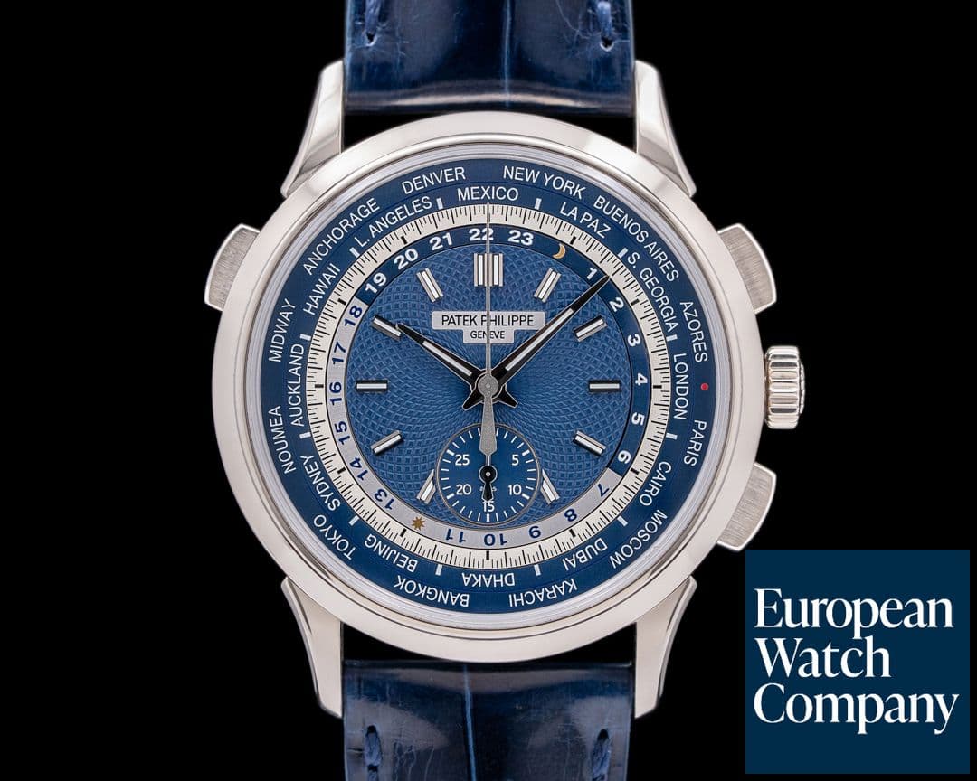 Image of Patek Philippe World Time 5930G Chronograph 18k White Gold Blue Dial 
