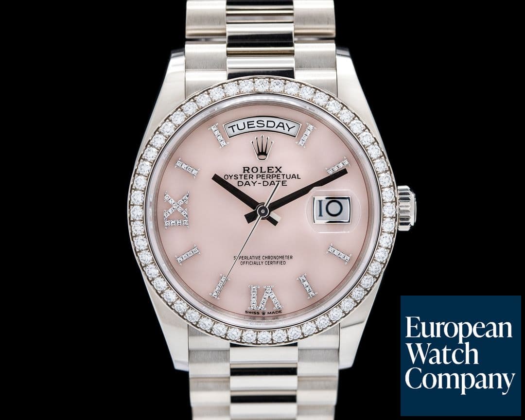 Image of Rolex Day Date President 128349RBR 18K WG / Pink Opal Dial Diamond Bezel 