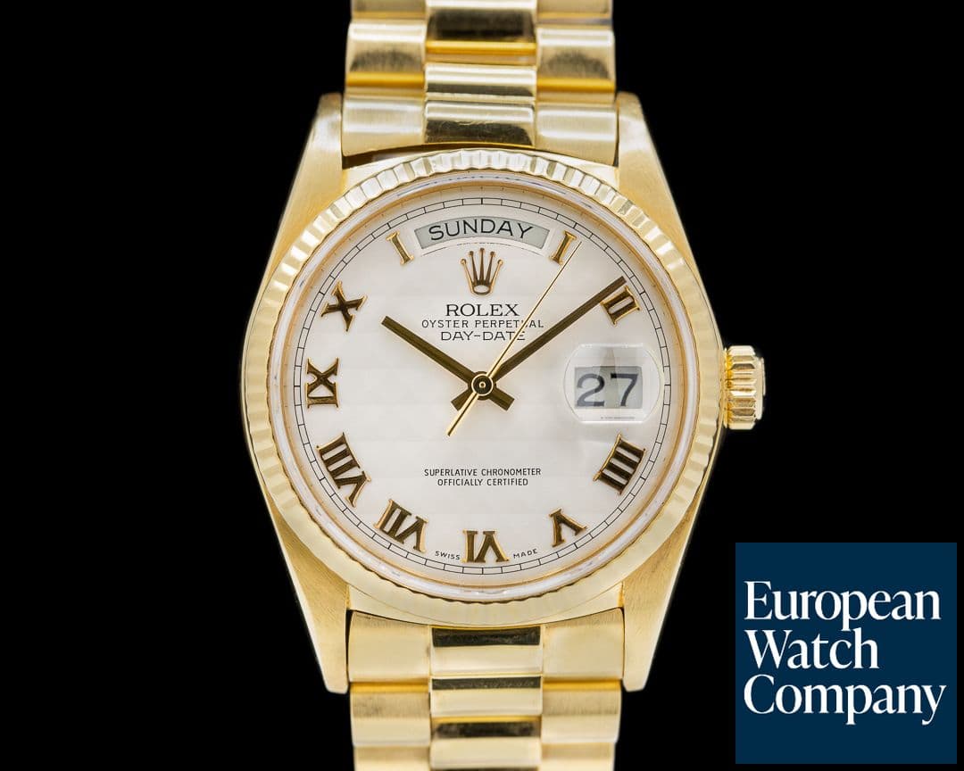 Image of Rolex Day Date 18038 White Pyramid Dial 18k YG c. 1986