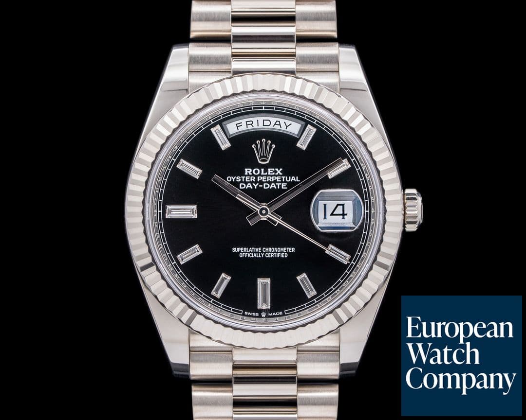Image of Rolex Day Date 228239 President 18K White Gold Black Baguette Dial 40MM