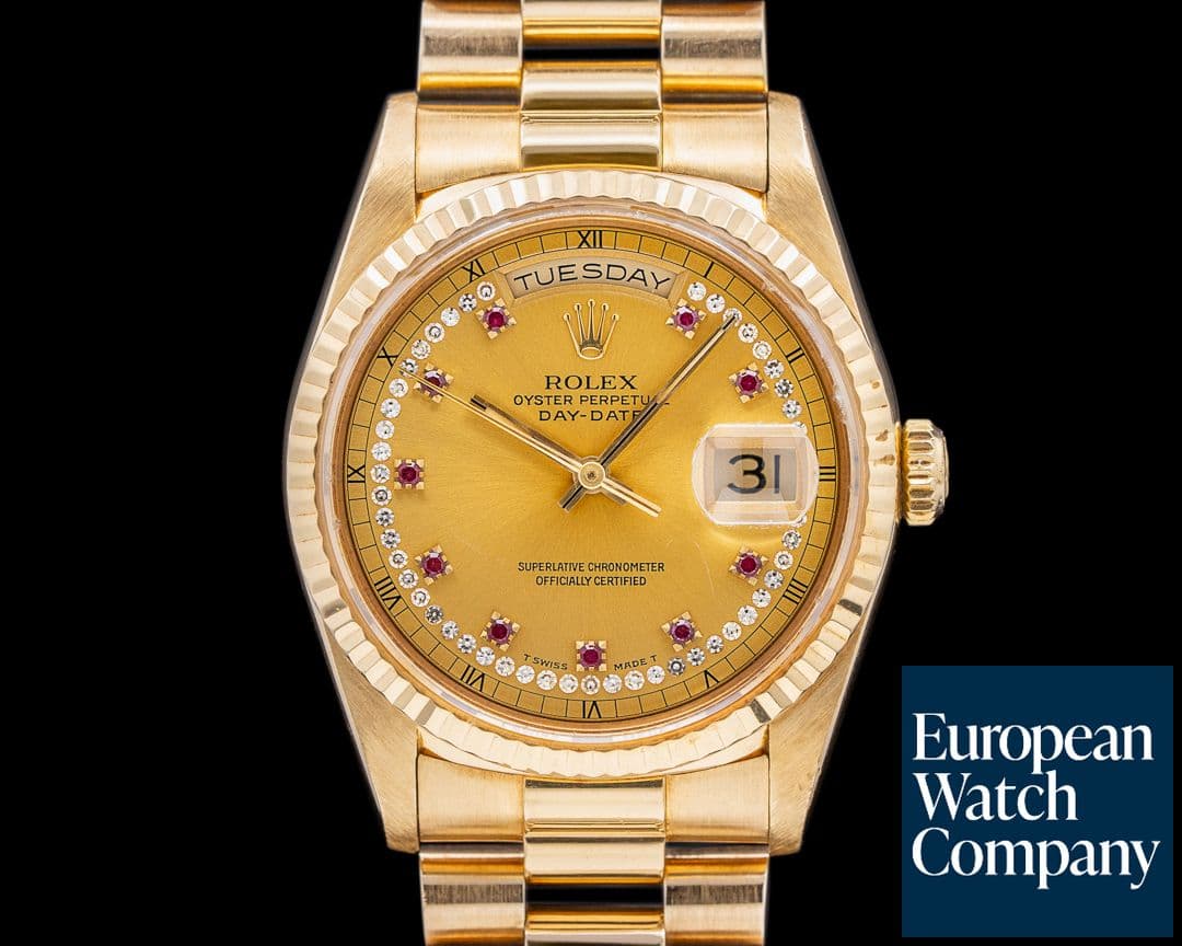 Image of Rolex Day Date President 18K YG Diamond and Ruby Dial String Dial