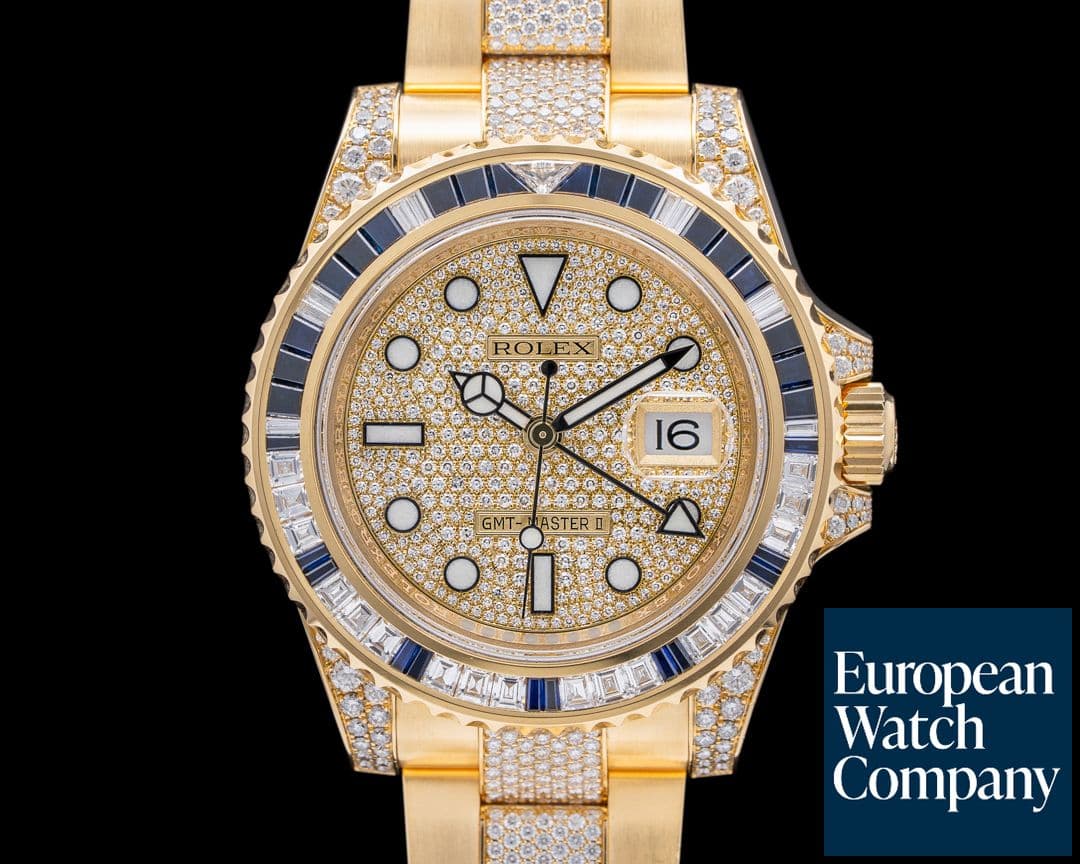 Image of Rolex GMT Master II 116758SA Yellow Gold Pave Dial  / Sapphire Bezel
