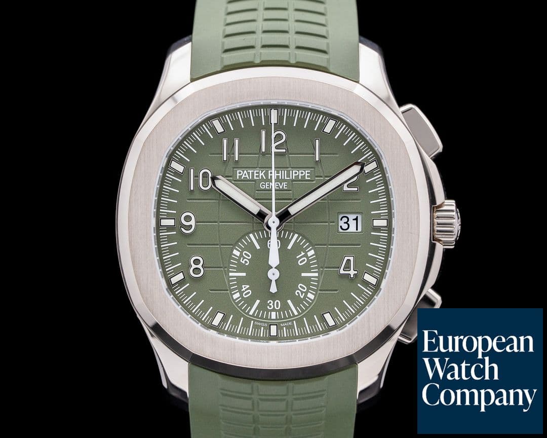 Image of Patek Philippe 5968G Aquanaut Chronograph White Gold Green Dial Chronograph