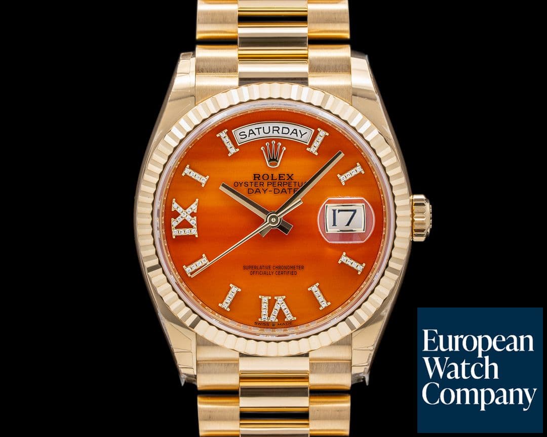 Image of Rolex Day Date President 128238 18K Yellow Gold Carnelian Diamond Dial