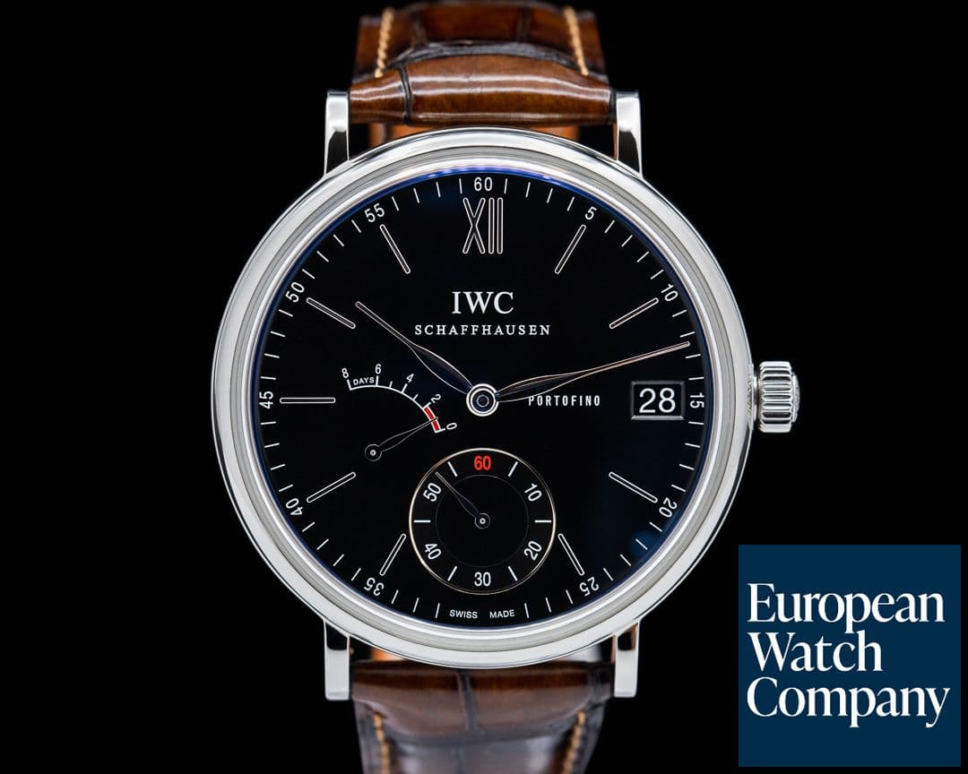 Image of IWC Portofino Hand Wound Eight Days SS Black Dial