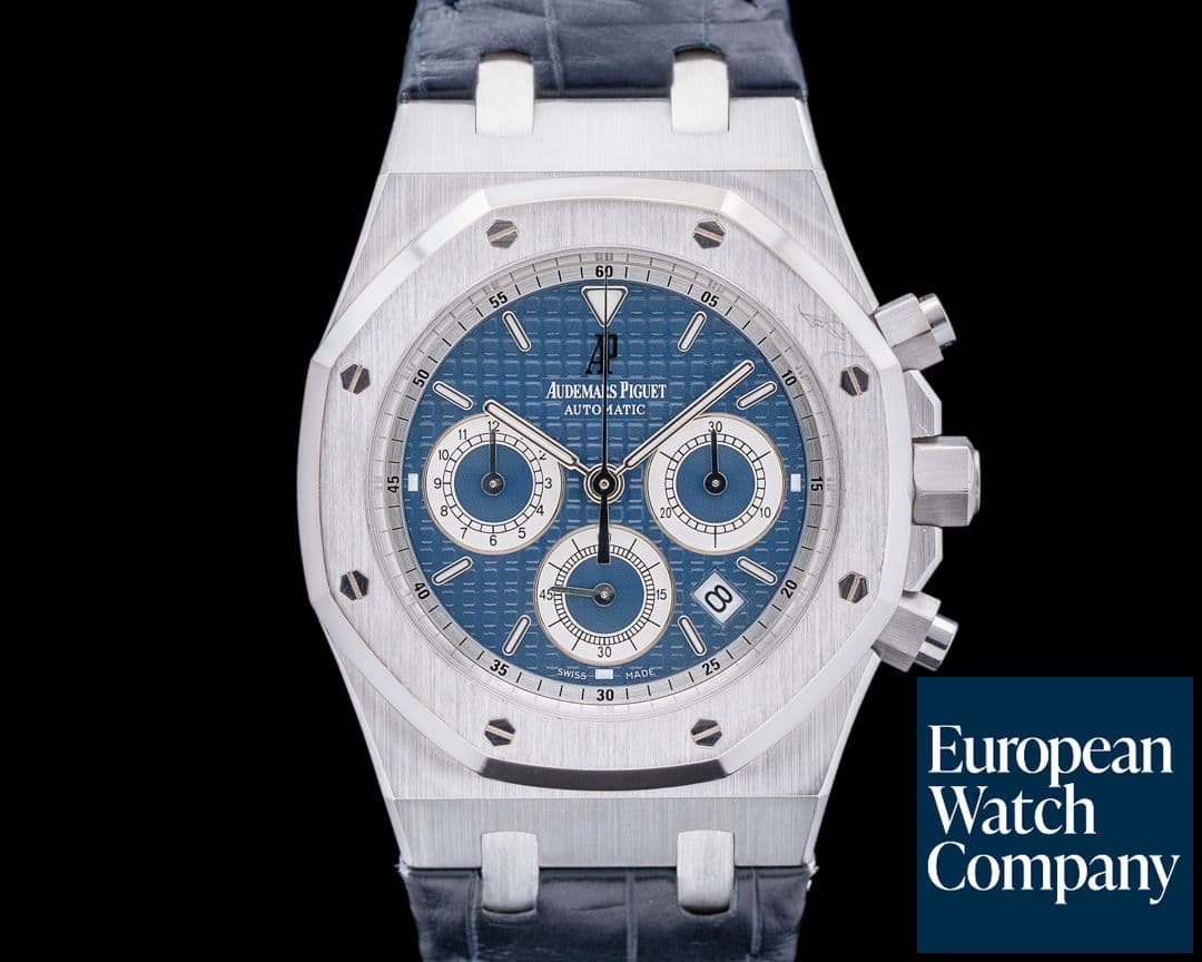 Image of Audemars Piguet Royal Oak 26022BC Chronograph 18K White Gold Blue Dial / Alligator