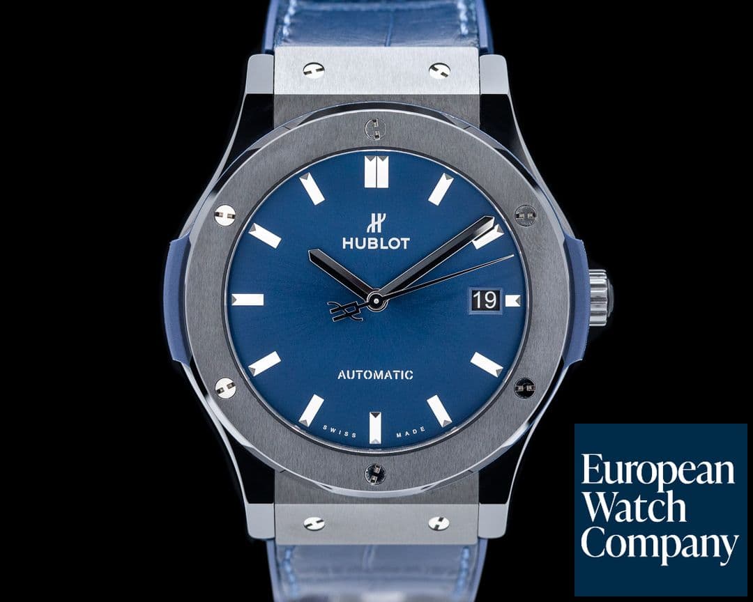 Image of Hublot Classic Fusion 45mm Blue Ceramic / Alligator