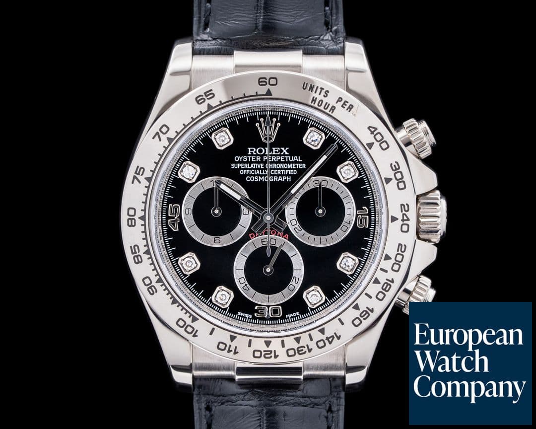 Image of Rolex Daytona 18K White Gold Black Dial with Diamonds / Alligator