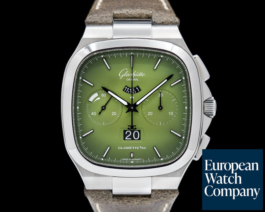 Image of Glashutte Original Seventies Chronograph Panorama Date SS Green Dial