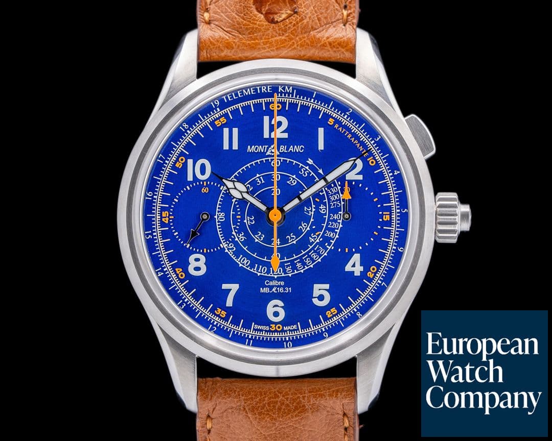 Image of Montblanc 1858 Monopusher Split Second Chronograph Blue Dial LIMITED