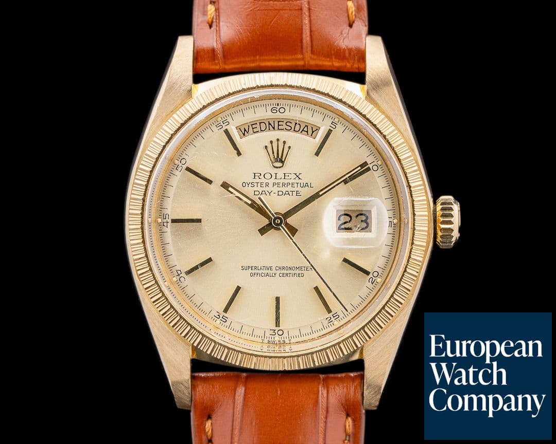 Image of Rolex Rolex Day Date 1807 Champagne Dial Engine Turned Bezel SHARP c. 1973
