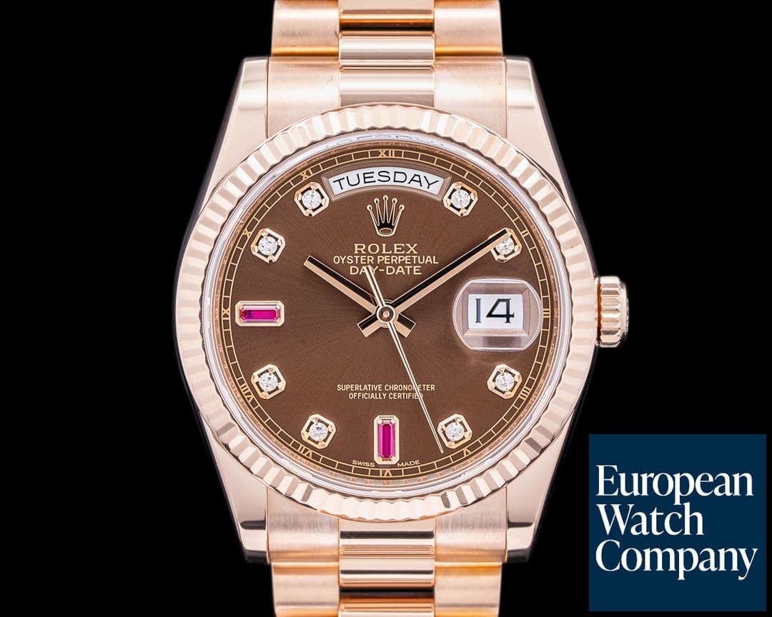 Image of Rolex Day Date President 118235 Chocolate Dial Diamonds and Rubies / Everose