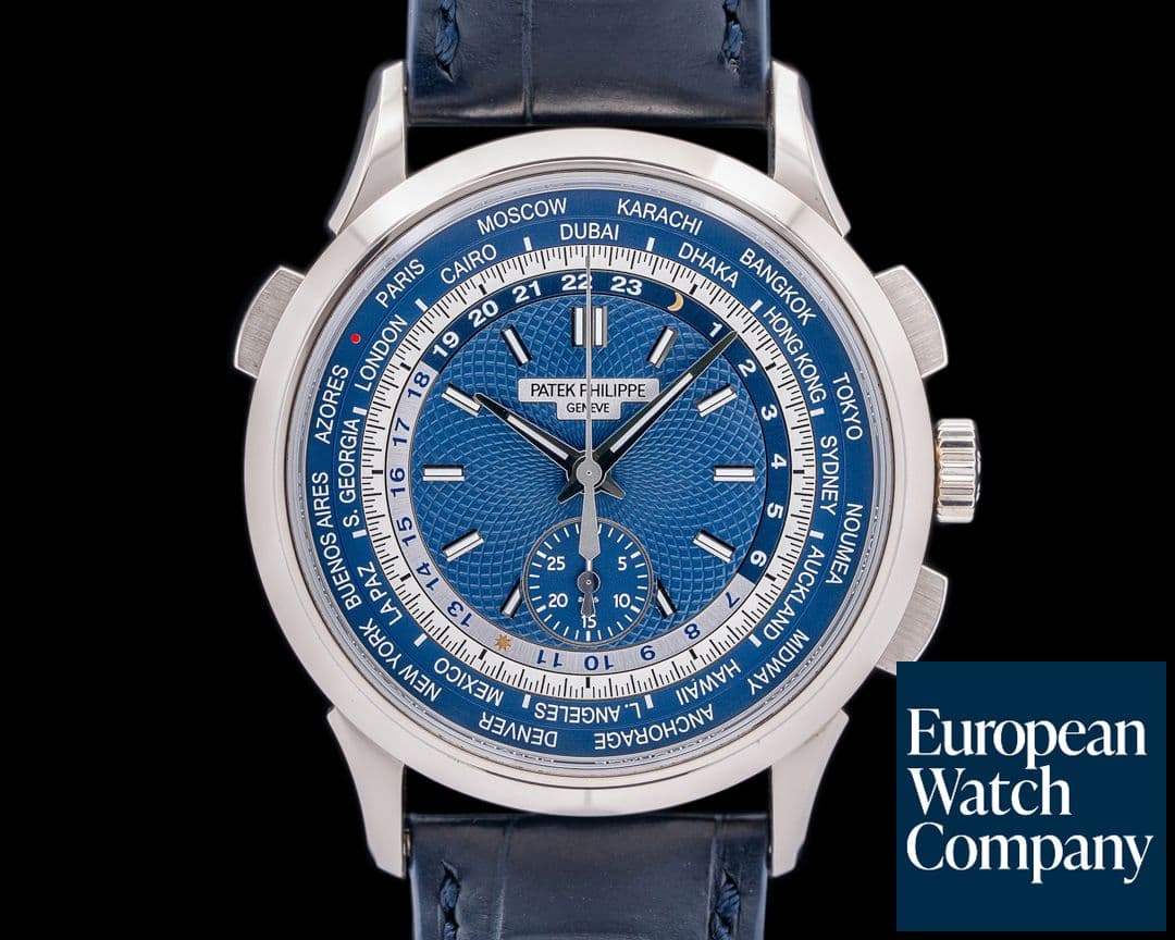 Image of Patek Philippe World Time 5930G Chronograph 18k White Gold Blue Dial