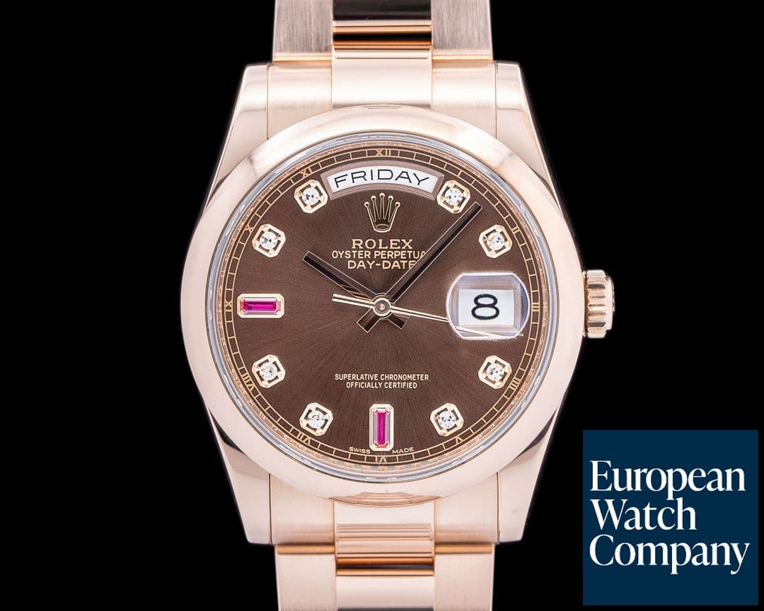 Image of Rolex Day Date President Rose Gold Chocolate Diamond and Ruby Dial