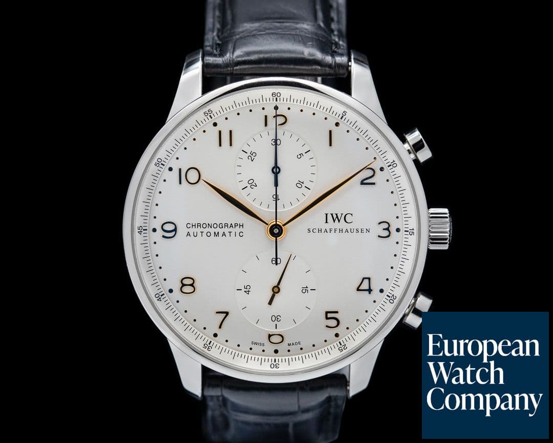 Image of IWC Portuguese Chronograph Silver Dial Gold Numerals SS