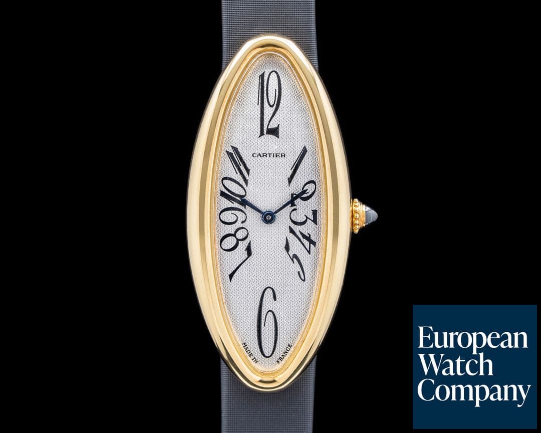 Image of Cartier Baignoire Allongee 18K Yellow Gold Guilloche Dial Quartz