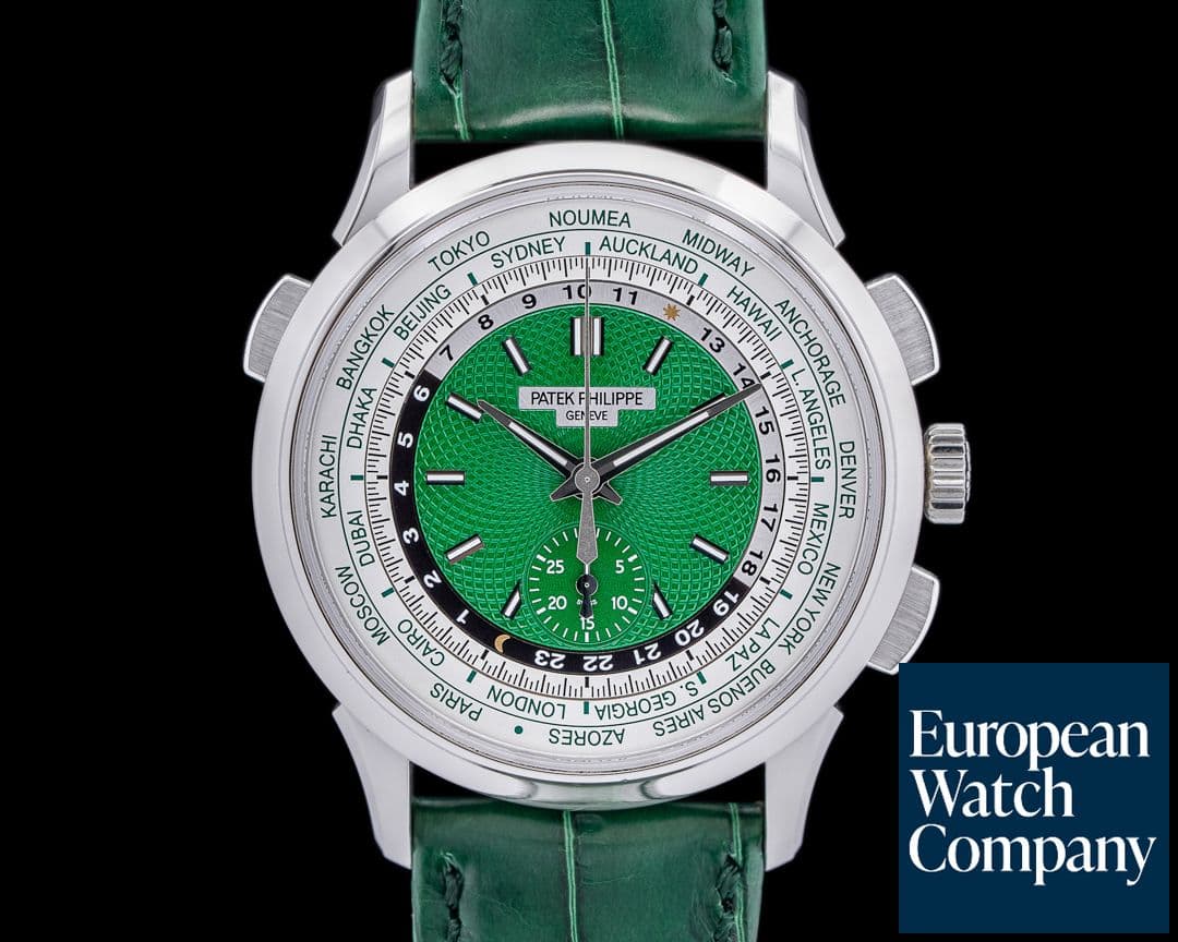 Image of Patek Philippe World Time 5930P Chronograph Platinum Green Dial