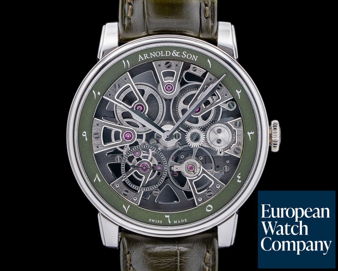 Image of Arnold & Son Nebula 41.5 SS Black Skeleton Green Arabic Dial RARE