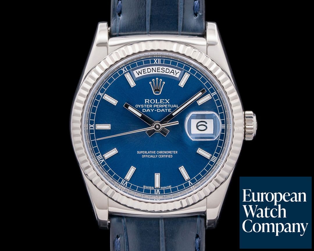 Image of Rolex Day Date 18K White Gold Blue Stick Dial