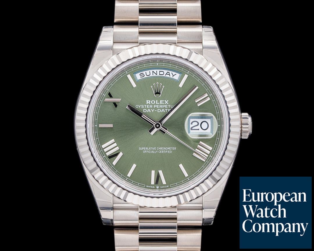 Image of Rolex Day Date 228239 President 18K White Gold Olive Green Dial 40MM