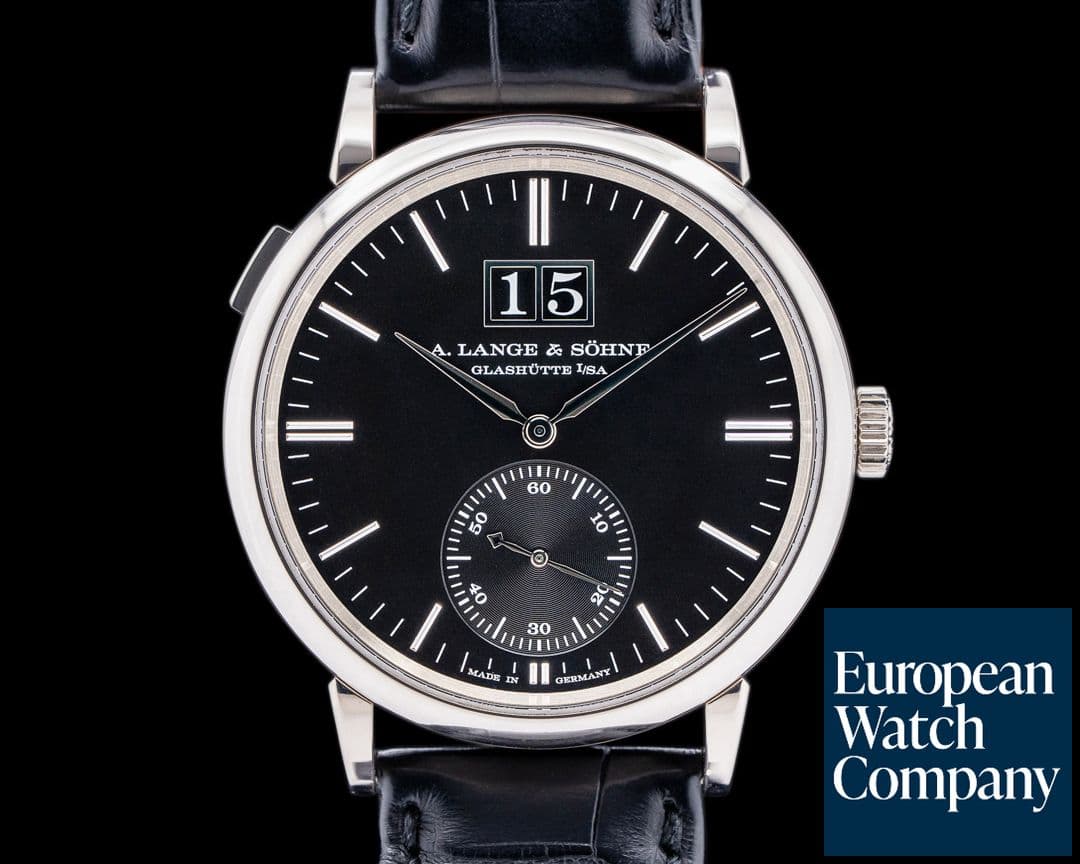 Image of A. Lange and Sohne Saxonia 381.029 Outsize Date 18K White Gold / Black Dial