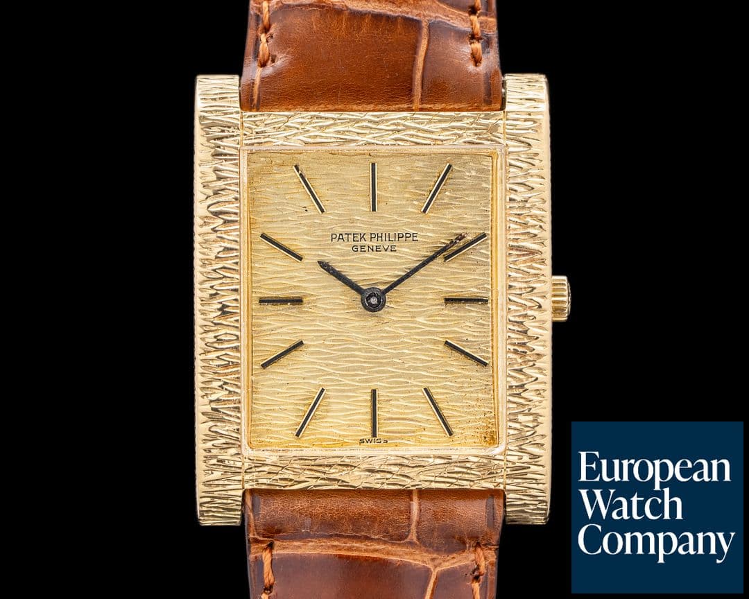 Image of Patek Philippe 3553 18K Yellow Gold Rectangular "Bark / Florentine" Finish