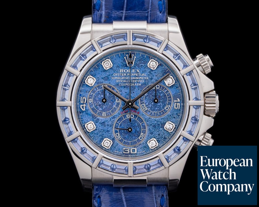 Image of Rolex Daytona 116589 18K WG Sodalite Diamond Dial Baguette Sapphire Bezel RARE