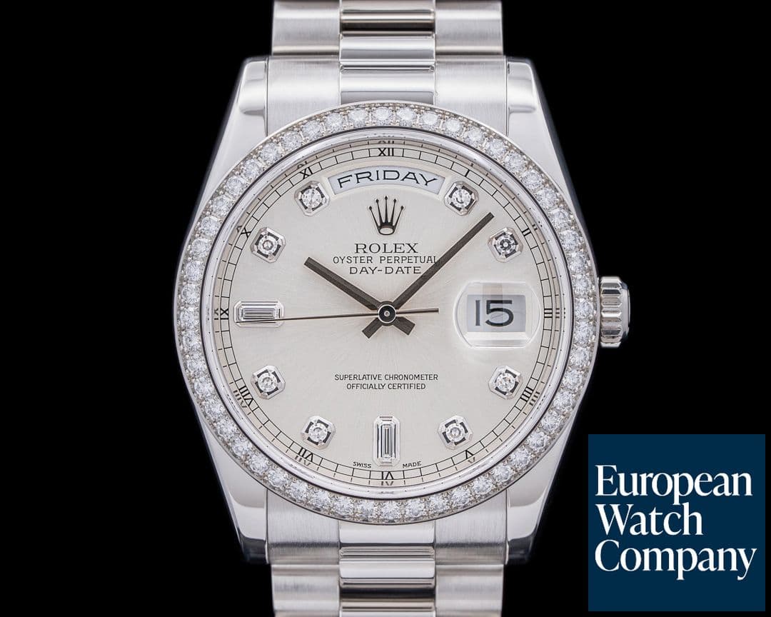 Image of Rolex President 118346 Platinum Silver Diamond Dial & Bezel