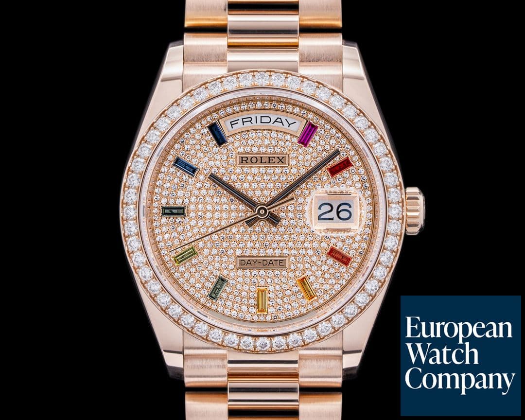 Image of Rolex Day Date President 128345RBR Pave RAINBOW 18k Rose Gold