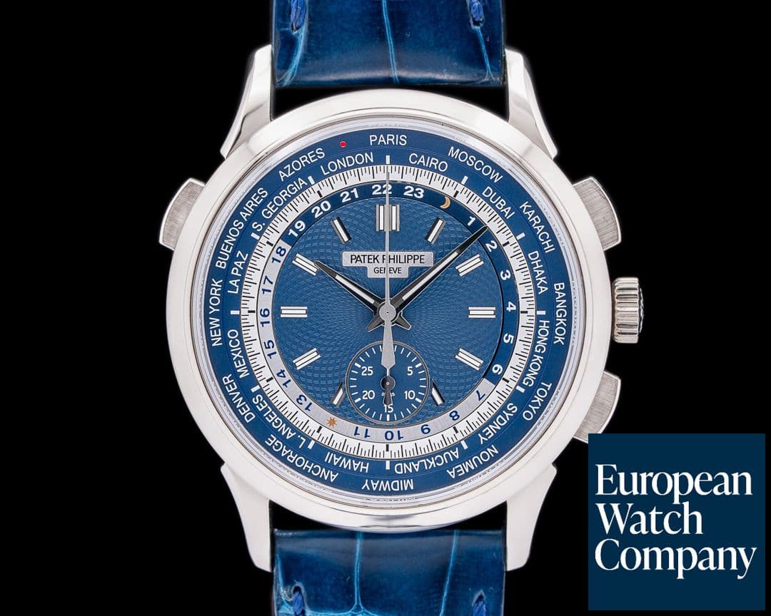 Image of Patek Philippe World Time 5930G Chronograph 18k White Gold Blue Dial
