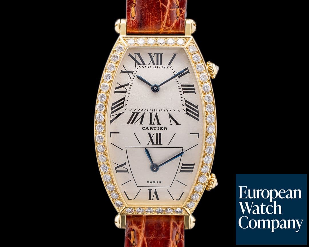 Image of Cartier Tonneau Dual Time 18k YG/Diamonds Quartz