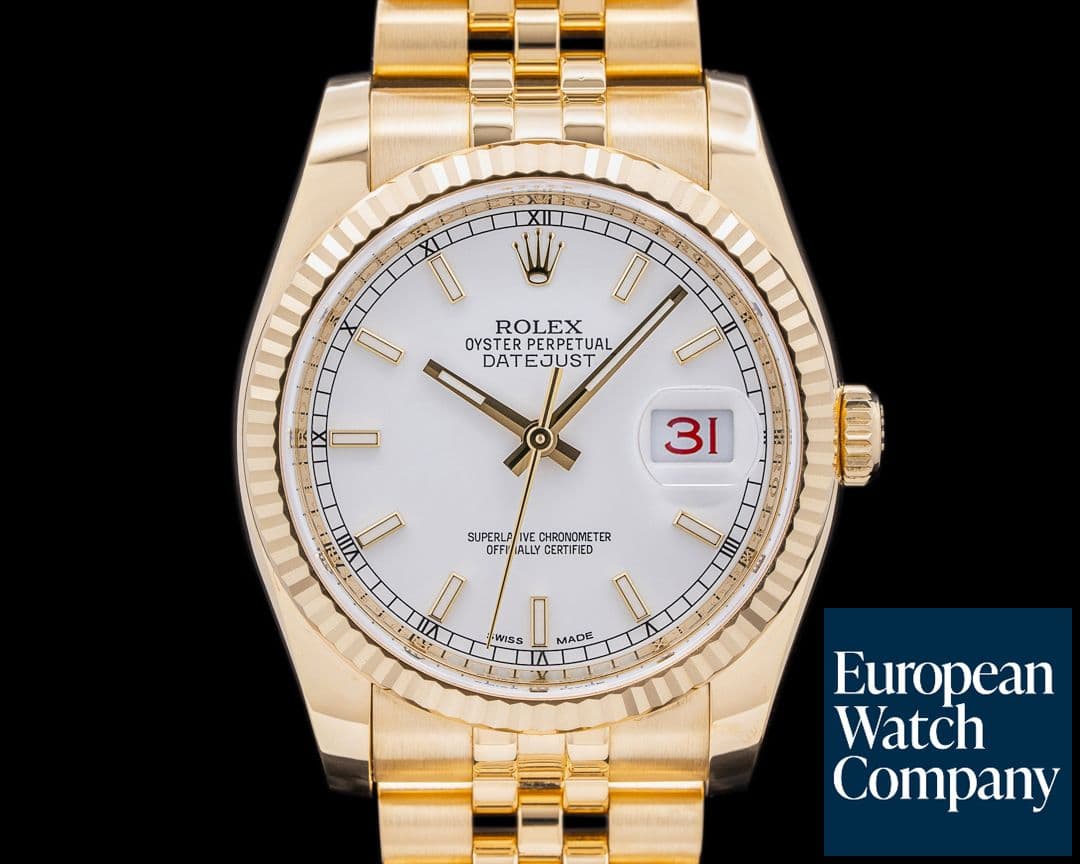 Image of Rolex Datejust 36MM White Stick Dial 18K Yellow Gold / Jubilee