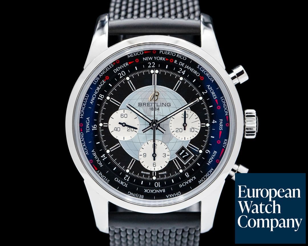 Image of Breitling TransOcean Chronograph Unitime Black Dial SS Rubber