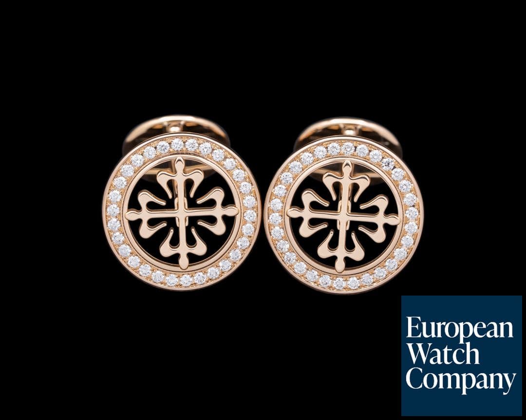Image of Patek Philippe Calatrava Cross Cufflinks Diamond Outer Ring Rose Gold