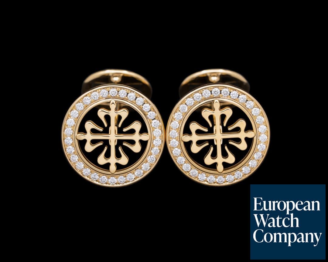 Image of Patek Philippe Calatrava Cross Cufflinks Diamond Outer Ring Yellow Gold
