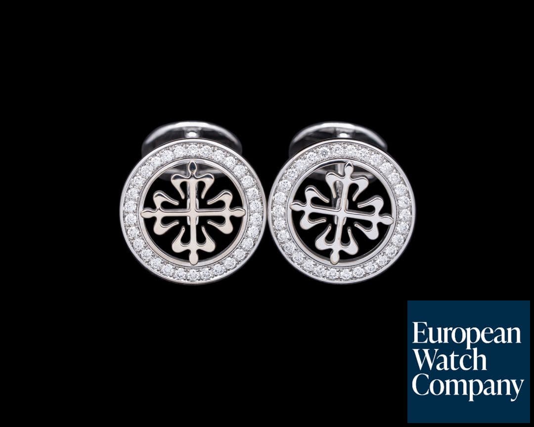 Image of Patek Philippe Calatrava Cross Cufflinks Diamond Outer Ring White Gold