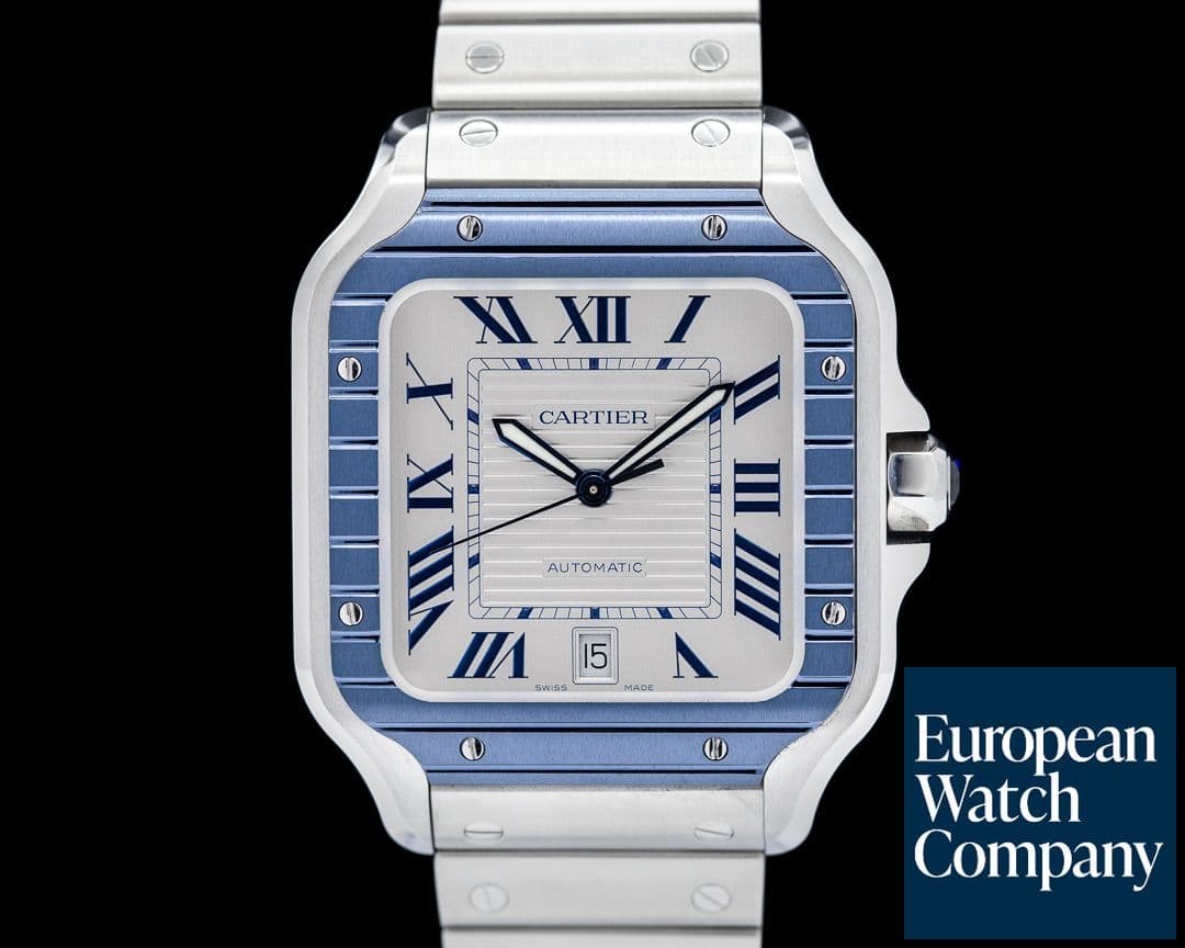 Image of Cartier Santos Large SS / SS Silver Dial Blue Bezel Automatic