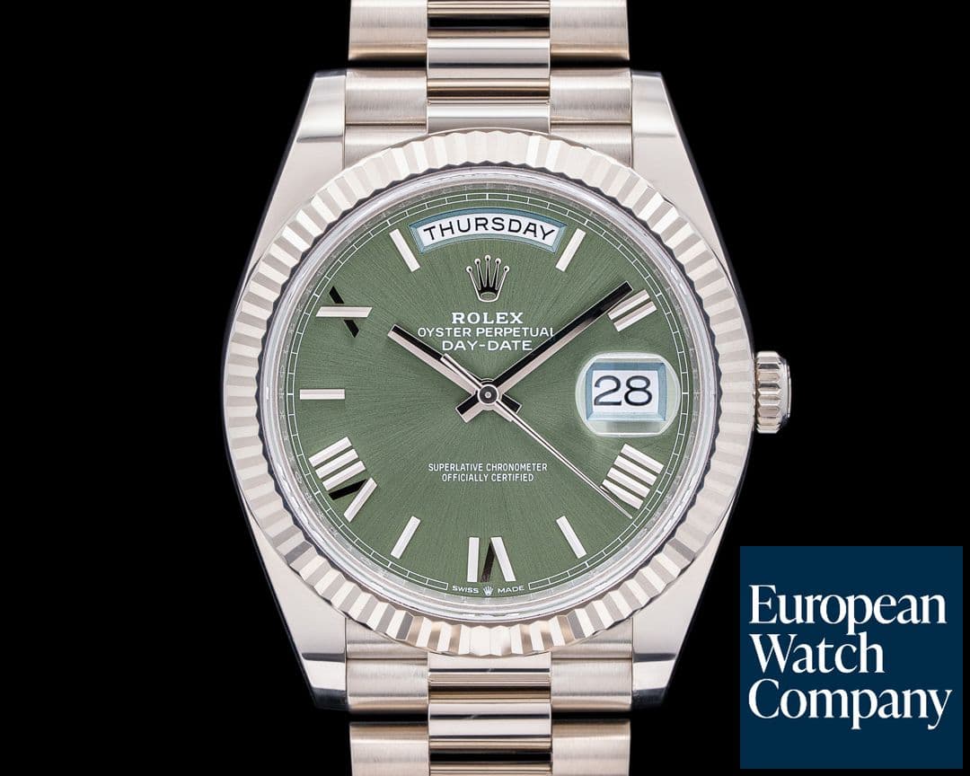 Image of Rolex Day Date 228239 President 18K White Gold Olive Green Dial 40MM
