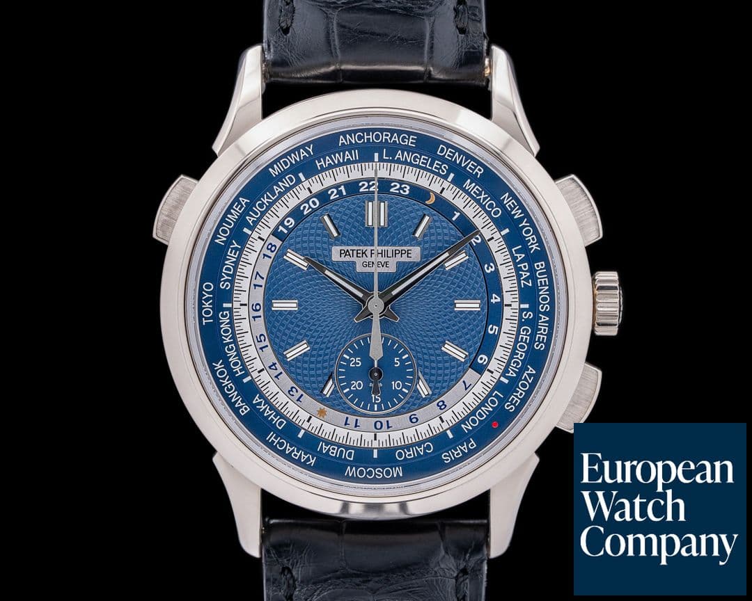 Image of Patek Philippe World Time 5930G Chronograph 18k White Gold Blue Dial