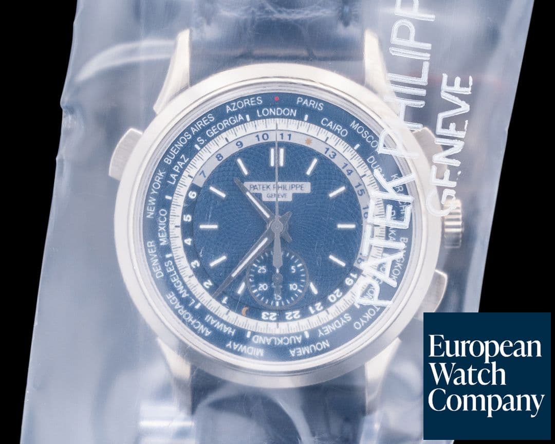 Image of Patek Philippe World Time 5930G Chronograph 18k White Gold Blue Dial